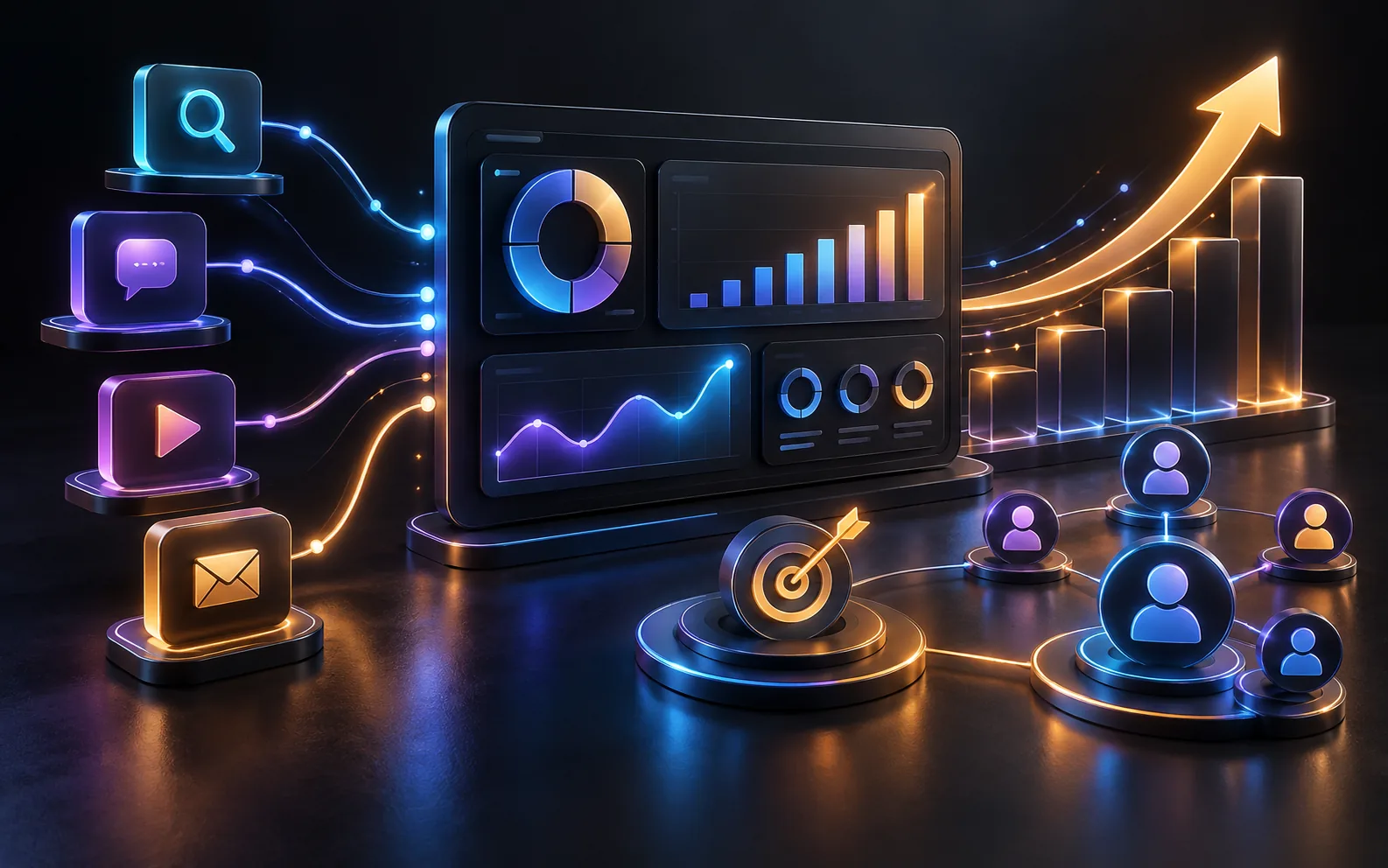 Digital marketing campaigns with connected channels and growth signals