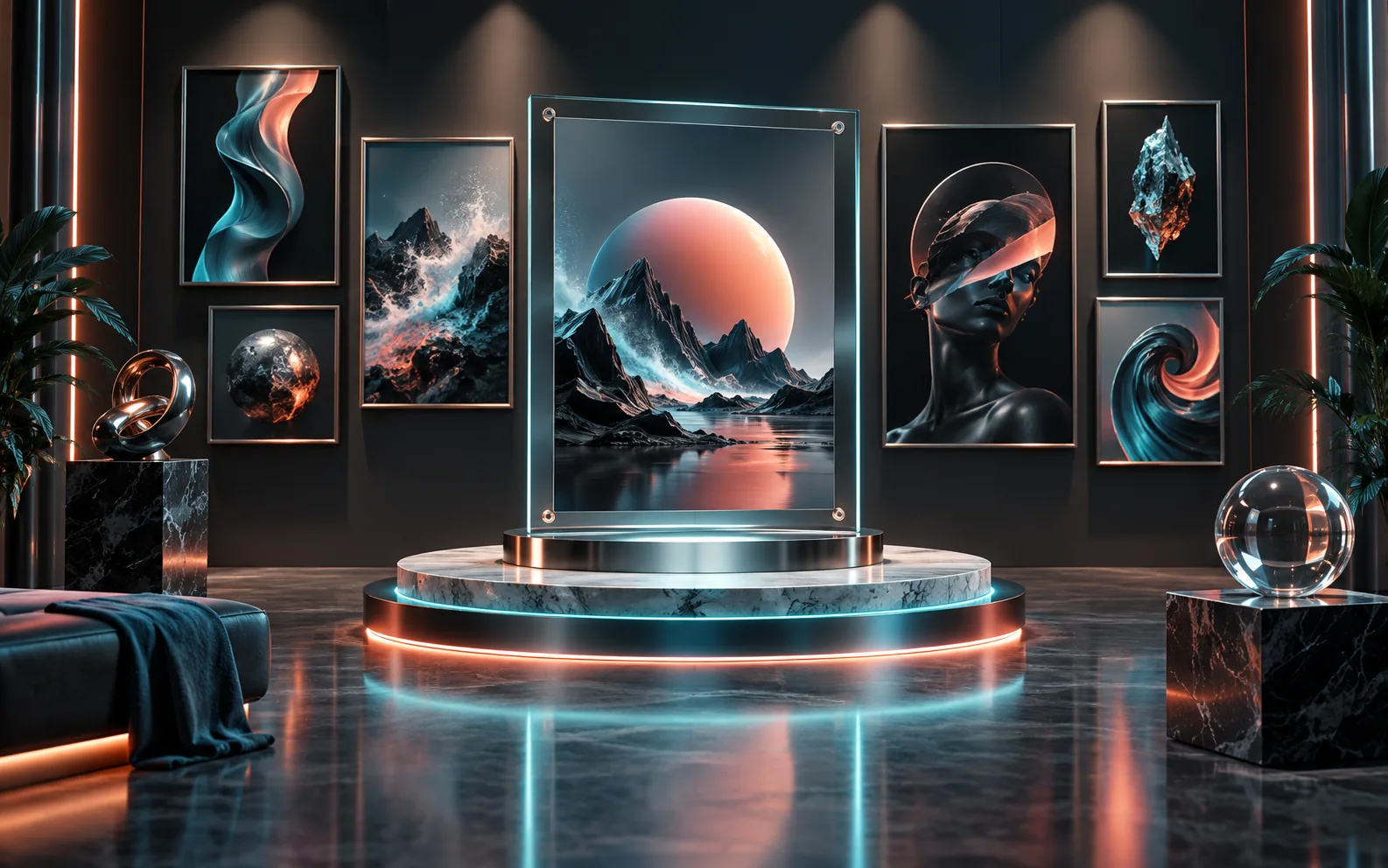Digital portfolio gallery with framed creative work